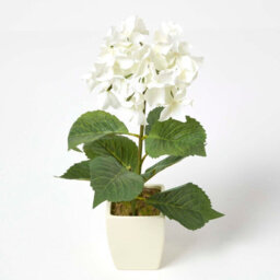 Homescapes Artificial Cream Handcrafted Small Hydrangea Flower In Cream Pot, 38 Cm - thumbnail 1