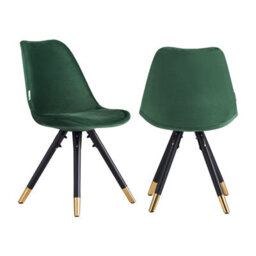 Life Interiors Set Of 2 Green Sofia Ergonomic Modern Dining Chairs Upholstered In Velvet, Metal Legs With Gold End Tips