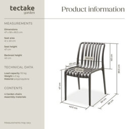 Tectake Garden Chairs Alcudia - Durable, Stackable And Weather-Resistant - Anthracite - Set Of 4 - thumbnail 6