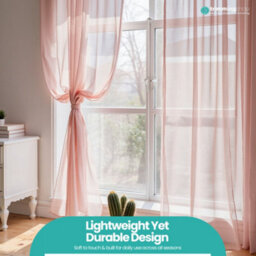 "Neel Blue Voile Curtains Slot Top, 2 Curtains, Rose Gold - 56"" Width X 81"" Drop" - thumbnail 9