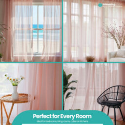 "Neel Blue Voile Curtains Slot Top, 2 Curtains, Rose Gold - 56"" Width X 81"" Drop" - thumbnail 8
