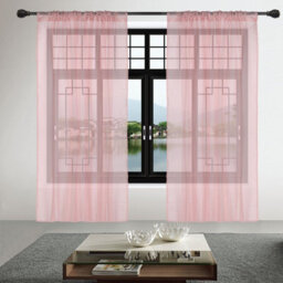 "Neel Blue Voile Curtains Slot Top, 2 Curtains, Rose Gold - 56"" Width X 81"" Drop"