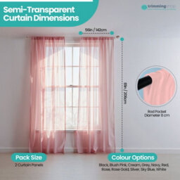 "Neel Blue Voile Curtains Slot Top, 2 Curtains, Rose Gold - 56"" Width X 81"" Drop" - thumbnail 2