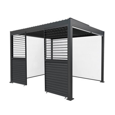 MonsterShop Metal Pergola 3 X 3M Grey 4 Retractable White Blinds & 2 Side Panels - image 1