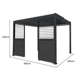 MonsterShop Metal Pergola 3 X 3M Grey 4 Retractable White Blinds & 2 Side Panels - thumbnail 4