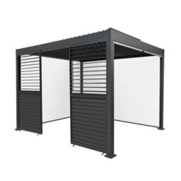 MonsterShop Metal Pergola 3 X 3M Grey 4 Retractable White Blinds & 2 Side Panels - thumbnail 1