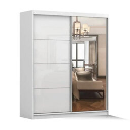 Multi 35 X 183 Sliding Wardrobe With Mirror Modern White And White Semi Gloss Finish Space Saving Design - thumbnail 2