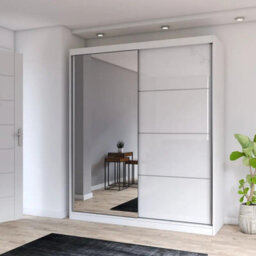 Multi 35 X 183 Sliding Wardrobe With Mirror Modern White And White Semi Gloss Finish Space Saving Design