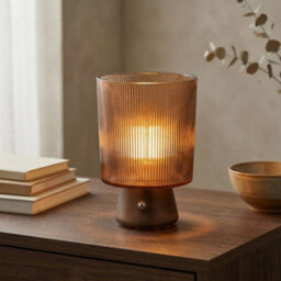 Madison & Mayfair Brown Ridged Glass Touch Control Lamp - thumbnail 2