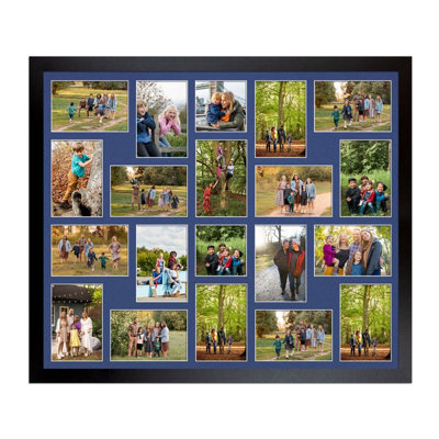 AK Frames 80X70Cm Matte Black Modern Multi Photo Frame With Blue Mount - Holds 20 Apertures (18X) 6X4, (2X) 4X4 Photos - image 1