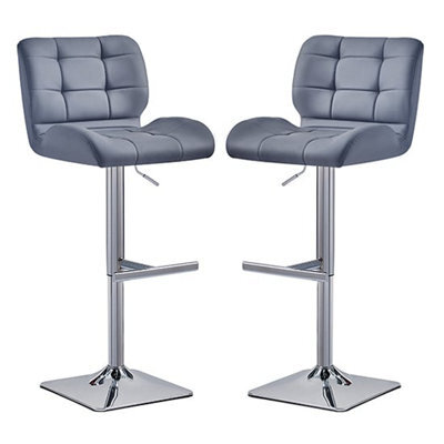 Furniture in Fashion Candid Grey Faux Leather Bar Stools With Chrome Base In Pair - image 1