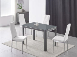 Furnizone UK Milano 4-Seater Grey Glass Dining Table And 4 Monza White Faux Leather Chairs - thumbnail 1