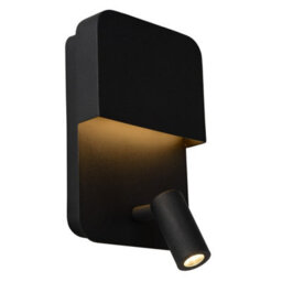 Lucide Boxer Wall Light With Led Reading Light And Usb Charging Port Black - thumbnail 2