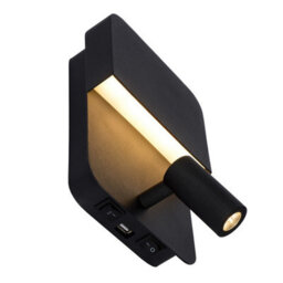Lucide Boxer Wall Light With Led Reading Light And Usb Charging Port Black - thumbnail 6