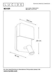 Lucide Boxer Wall Light With Led Reading Light And Usb Charging Port Black - thumbnail 7