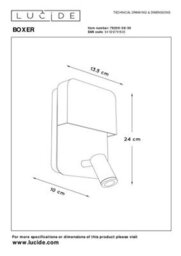 Lucide Boxer Wall Light With Led Reading Light And Usb Charging Port Black - thumbnail 8