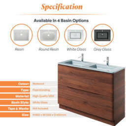Plum&clay Eden Redwood Floorstanding Vanity Unit With White Glass Basin (W)1200mm - thumbnail 7