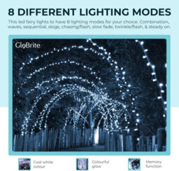 Globrite 30M 300 Led Fairy Lights Cool White Plug In Indoor Outdoor String Lights With 8 Modes - thumbnail 4