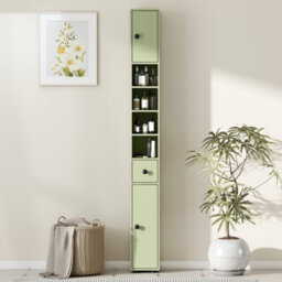 Kleankin Slim Bathroom Cabinet, Toilet Roll Storage W/ Open Shelves, Green - thumbnail 8