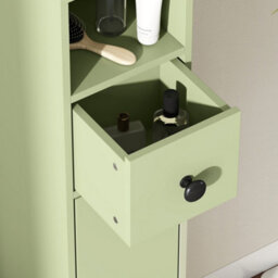 Kleankin Slim Bathroom Cabinet, Toilet Roll Storage W/ Open Shelves, Green - thumbnail 9
