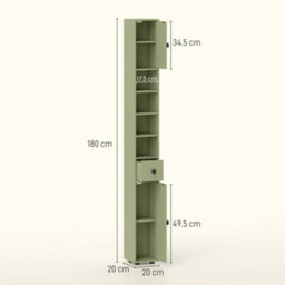 Kleankin Slim Bathroom Cabinet, Toilet Roll Storage W/ Open Shelves, Green - thumbnail 3