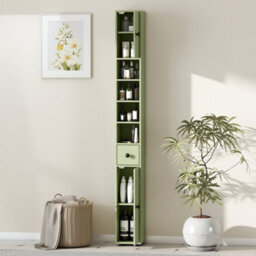 Kleankin Slim Bathroom Cabinet, Toilet Roll Storage W/ Open Shelves, Green - thumbnail 7