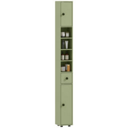 Kleankin Slim Bathroom Cabinet, Toilet Roll Storage W/ Open Shelves, Green - thumbnail 2