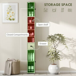 Kleankin Slim Bathroom Cabinet, Toilet Roll Storage W/ Open Shelves, Green - thumbnail 4