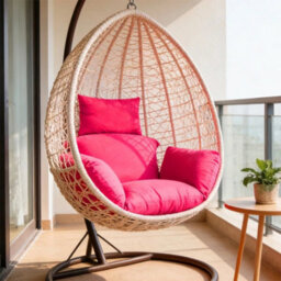 Egg-Shaped Hanging Chair Cushion Seat Garden Patio Swing Hammock Seat Chair Pad Pink - thumbnail 3
