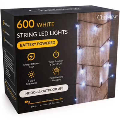Christow Christmas Indoor/outdoor Battery Led String Lights Green Cable White - 600 - image 1