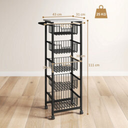 Homcom 5-Tier Kitchen Island On Wheels With 5 Pull-Out Baskets, Light Grey - thumbnail 3
