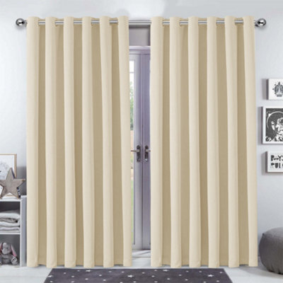 Bedlooms Cream Blackout Curtains Living Room Bedroom Thermal Insulated Curtain (Pair) 90 X 90 Inches With Tie Backs Two - image 1