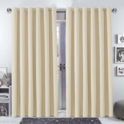 Bedlooms Cream Blackout Curtains Living Room Bedroom Thermal Insulated Curtain (Pair) 90 X 90 Inches With Tie Backs Two