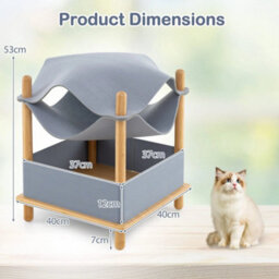 2 Tier Wooden Cat House Modern Cat Tree W/semienclosed Condo - thumbnail 2