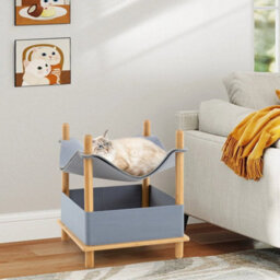 2 Tier Wooden Cat House Modern Cat Tree W/semienclosed Condo - thumbnail 3