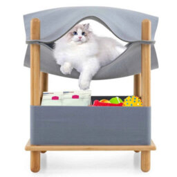 2 Tier Wooden Cat House Modern Cat Tree W/semienclosed Condo - thumbnail 4
