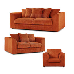Furnishings For Less UK Luxor Jumbo Cord 3 + 2 + 1 Fabric 3 Piece Sofa Suite - Scatter Back Orange