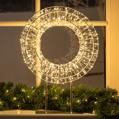 Christow Lighted Wreath Christmas Decoration 600 Warm White Micro Led Timer H45Cm - image 1