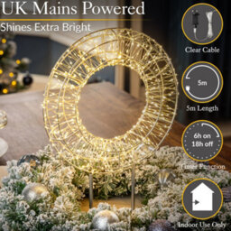 Christow Lighted Wreath Christmas Decoration 600 Warm White Micro Led Timer H45Cm - thumbnail 5
