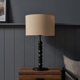 Inlight Patos Spindle Round Matt Black & Natural Wood Effect Table Lamp - thumbnail 8