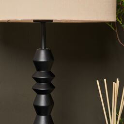 Inlight Patos Spindle Round Matt Black & Natural Wood Effect Table Lamp - thumbnail 9