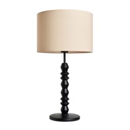 Inlight Patos Spindle Round Matt Black & Natural Wood Effect Table Lamp - thumbnail 4