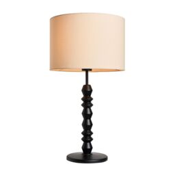 Inlight Patos Spindle Round Matt Black & Natural Wood Effect Table Lamp - thumbnail 2
