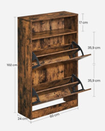 Songmics Vasagle Shoe Cabinet 2 Flip Doors, 3 Tier Shoe Rack, With 1 Open Compartment, Adjustable And Removable Divider, Rustic Brown - thumbnail 2