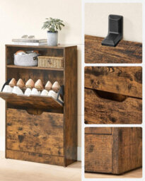 Songmics Vasagle Shoe Cabinet 2 Flip Doors, 3 Tier Shoe Rack, With 1 Open Compartment, Adjustable And Removable Divider, Rustic Brown - thumbnail 6