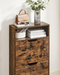 Songmics Vasagle Shoe Cabinet 2 Flip Doors, 3 Tier Shoe Rack, With 1 Open Compartment, Adjustable And Removable Divider, Rustic Brown - thumbnail 3