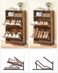 Songmics Vasagle Shoe Cabinet 2 Flip Doors, 3 Tier Shoe Rack, With 1 Open Compartment, Adjustable And Removable Divider, Rustic Brown - thumbnail 4