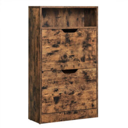 Songmics Vasagle Shoe Cabinet 2 Flip Doors, 3 Tier Shoe Rack, With 1 Open Compartment, Adjustable And Removable Divider, Rustic Brown - thumbnail 7