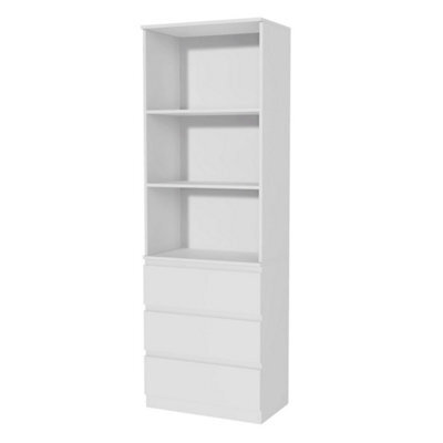 3 Tier Bookcase With Shelving Drawers For Storage Bookshelf Living Room Office - White - image 1