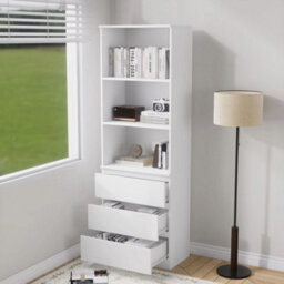 3 Tier Bookcase With Shelving Drawers For Storage Bookshelf Living Room Office - White - thumbnail 4